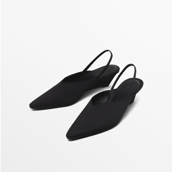 NWT. Massimo Dutti Limited Edition Black Satin Effect Wedge Shoes. Size 8. - Picture 2 of 13